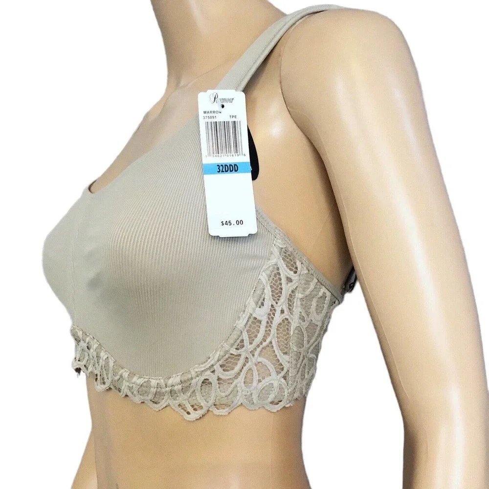 Paramour Marron Cami Bra Ribbed Knit Lace Trim Unpadded Wired
